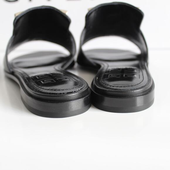 New Givenchy 4G Black Leather Silver Logo Slides - Picture 10 of 15
